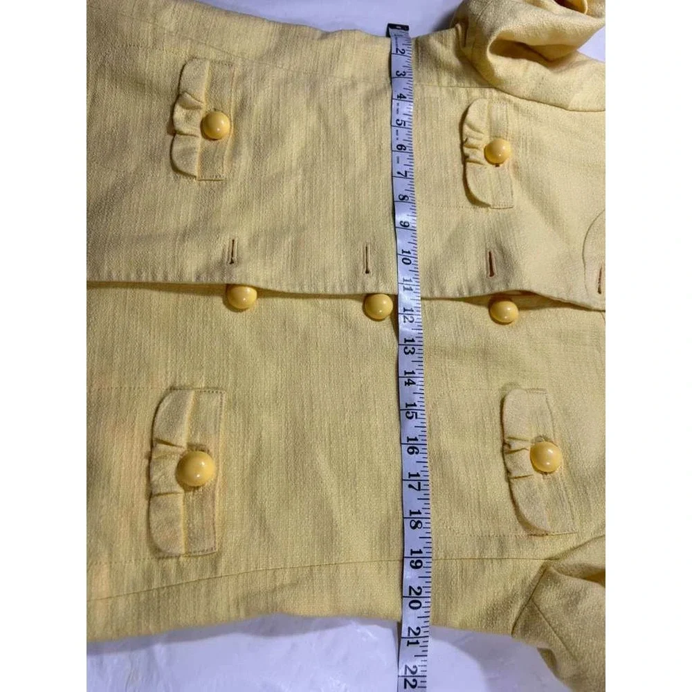 Talbots Petites Yellow Textured Button‎ Front Blazer Jacket 12P Solid Round Neck